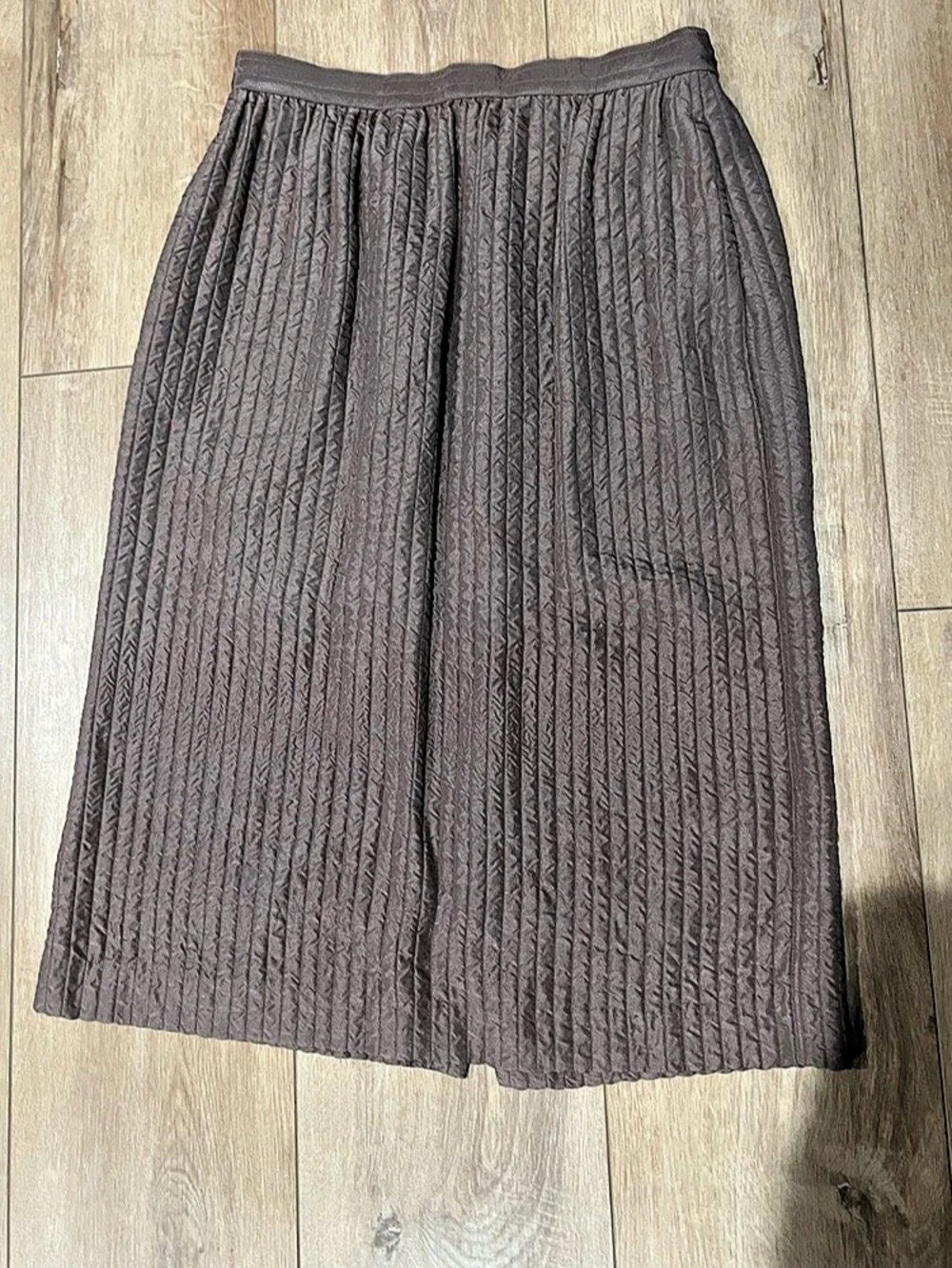 Icinoo 100% Silk Vintage Quilted Midi Skirt in Taupe Brown Size 8